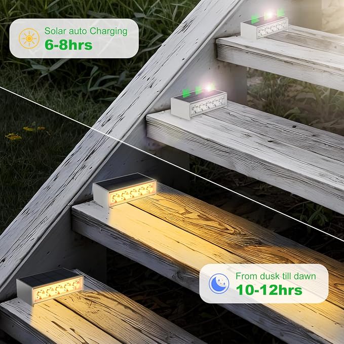 T-SUN Solar Step Light 3000K Solar Stair Lights Outdoor Waterproof LED Step - Image 3