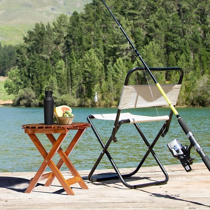 Outvita Wood Folding Side Table, Portable & Lightweight Compact Wooden Side - Image 2