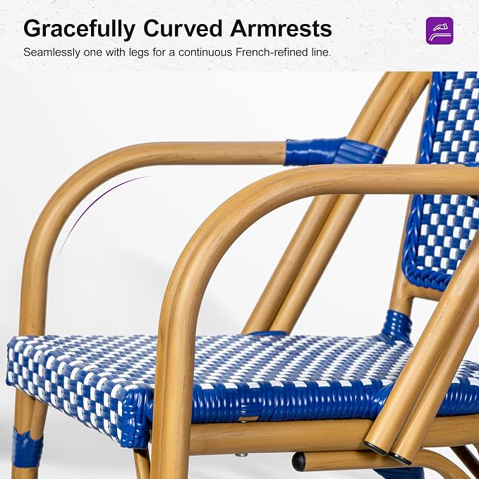PURPLE LEAF French Bistro Chairs Set of 2 Aluminum Wicker Rattan Hand-Woven - Image 6