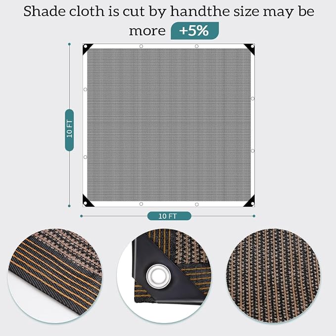 90% Coffee Shade Cloth, 10x10FT Resistant Garden Sun Shade Net, Durable Mesh - Image 2