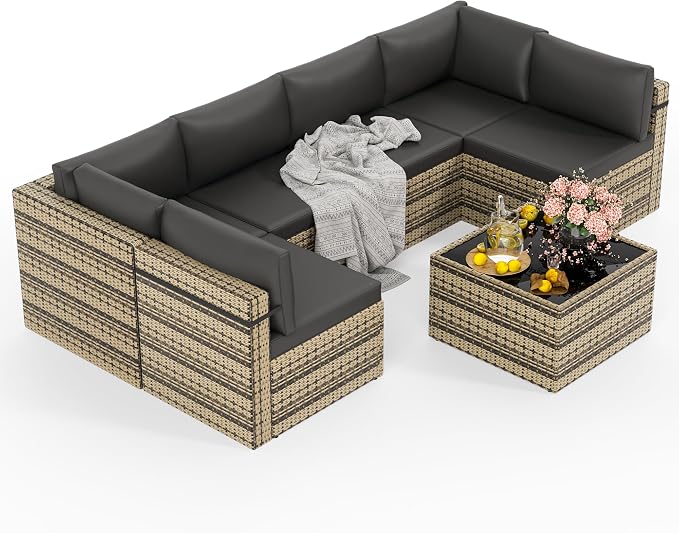 7-Piece Outdoor Sectional Sofa Set, Weather-Resistant Patio Furniture Set - Image 9
