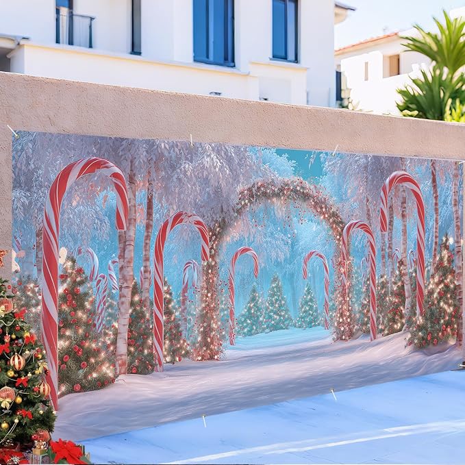 ANNA QUEEN Snowy Candy Cane Arch Christmas Garage Door Banner 6 x 13FT - Image 5