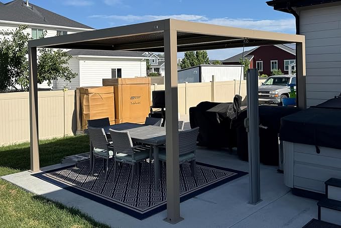 PURPLE LEAF Louvered Pergola 12' × 12' Outdoor Hardtop Gazebo Adjustable by PURPLELEAF