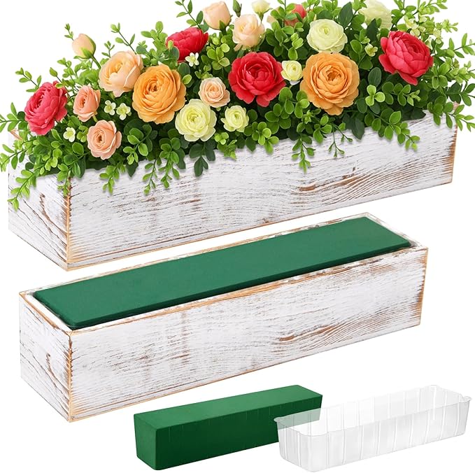 Dandat 2 Set Wood Boxes for Centerpieces 16x4 Inch Rectangle Wooden Planter Box by Dandat