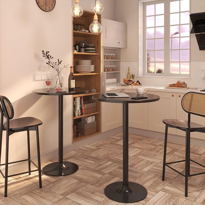 Furmax Bistro Pub Table 2 Pack Round Bar Height Cocktail Table Metal Base MDF - Image 2