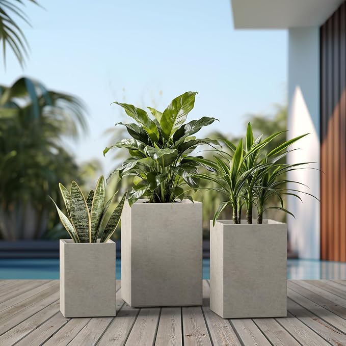 Kante 18.5", 12.6" H Tall Rectangular Concrete Planters Set of 3, Outdoor - Image 7