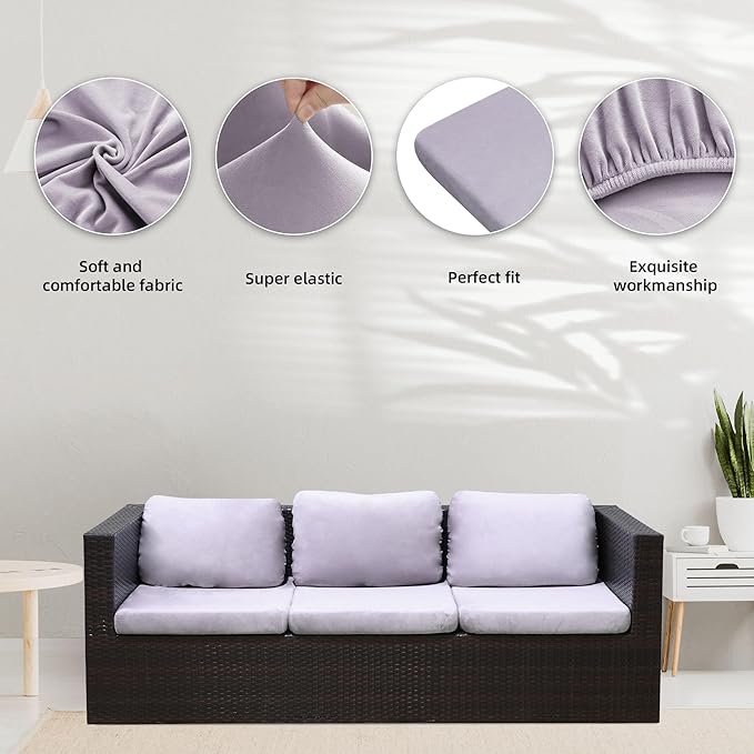 8Pcs Stretch Velvet Patio Cushion Cover, - Image 3