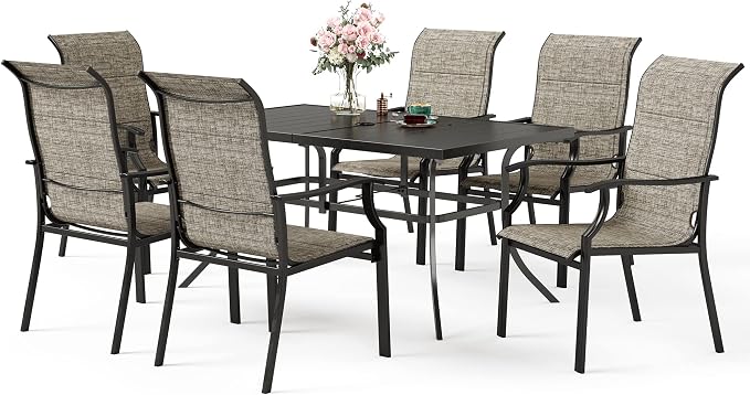 7 Piece Patio Dining Sets for 6, Metal Outdoor Table and Chairs Set by SUNSHINEVALLEY