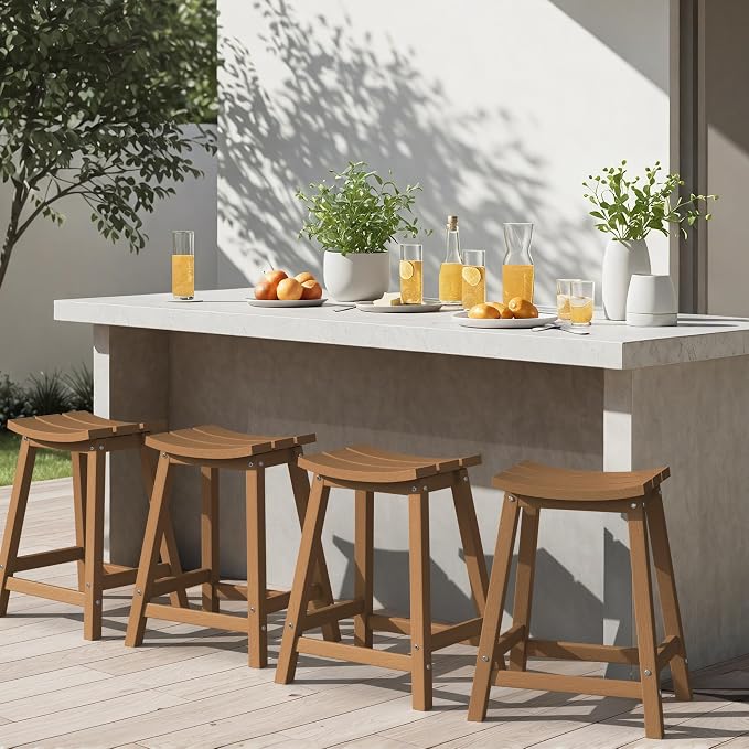 Ciokea 4 Set 24" Outdoor Bar Stools Heavy Duty HDPE Counter Height Bar Stools by CIOKEA