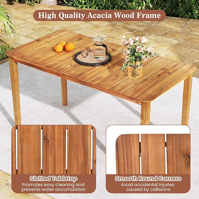 Tangkula 54" Acacia Wood Patio Dining Table - Image 7