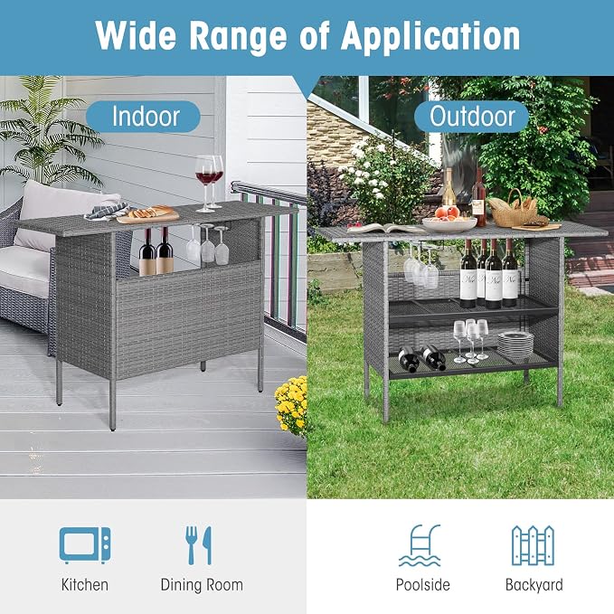 Tangkula Outdoor Wicker Bar Table, Patiojoy All Weather Patio Bar Height Table - Image 9