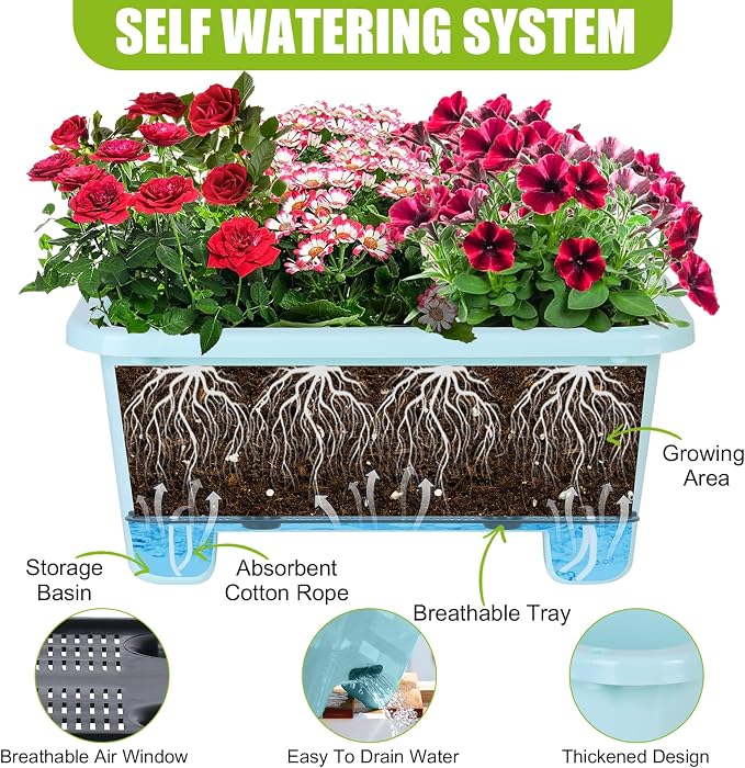 Self-Watering Rectangle Planter Boxes 8-Pack, 15.7-Inch Window Box Planter - Image 2