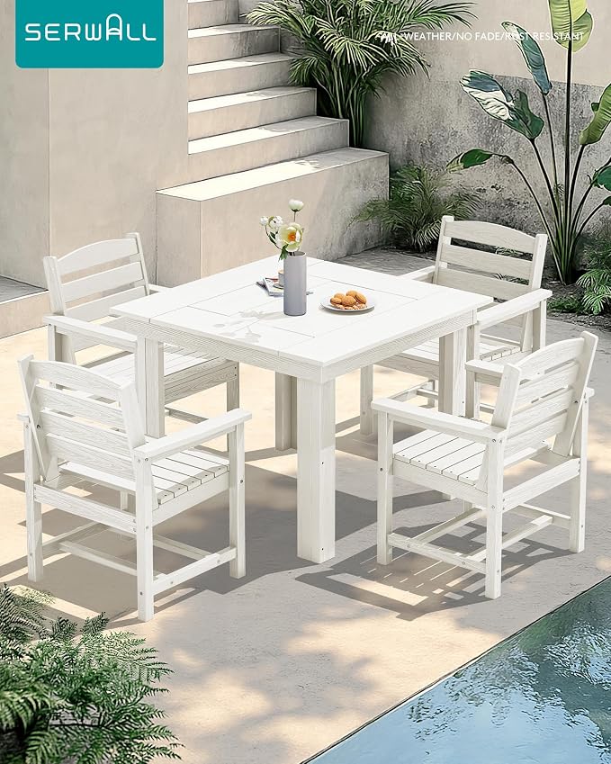 SERWALL Outdoor Dining Set for 4, HDPE Square Table and Chairs Set All Weather - Image 6
