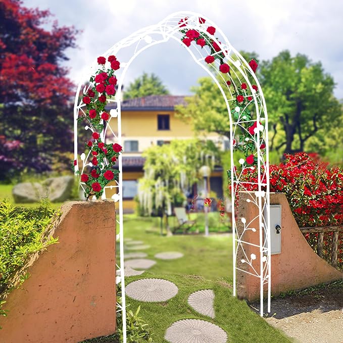 Metal Garden Arch 98.4" H White Garden Arbor Trellis - Image 7