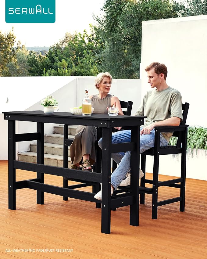 SERWALL 41" Outdoor Bar Table, All Weather HDPE Patio Bar Counter Height Table - Image 3