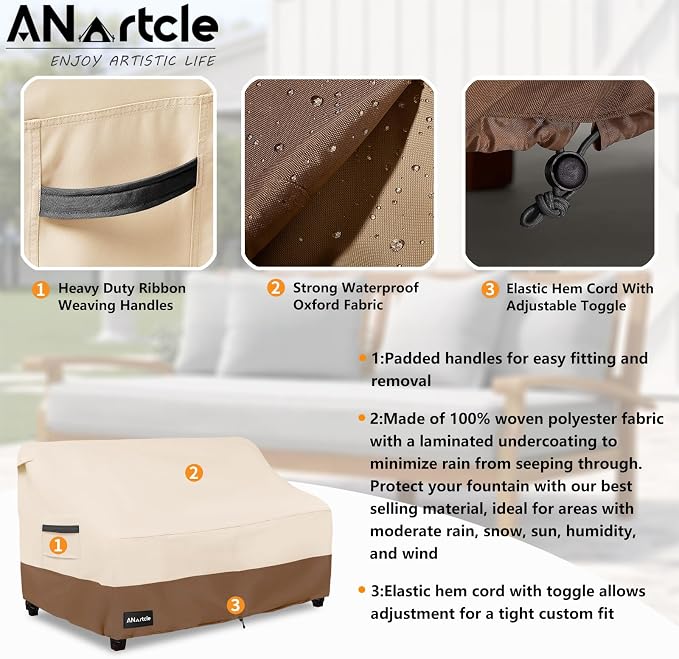 2-Seater Patio Loveseat Cover, 60W x 34D x 30H Inches Outdoor Couch Cover - Image 4