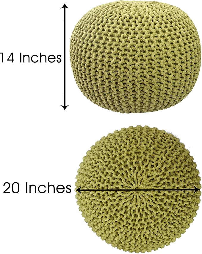 COTTON CRAFT - Hand Knitted Cable Style Dori Pouf - Green - Floor Ottoman - - Image 3