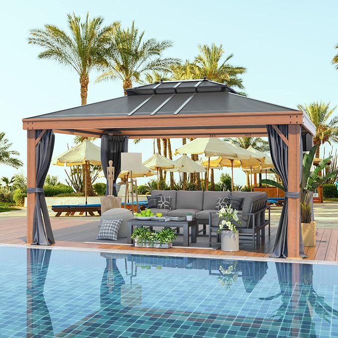 YOLENY 12'x16' Hardtop Gazebo, Galvanized Steel Double Roof - Image 9