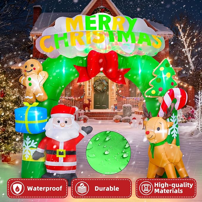 Garma 9.4 Ft Christmas Inflatables Decorations Archway, Reindeer and Santa - Image 5