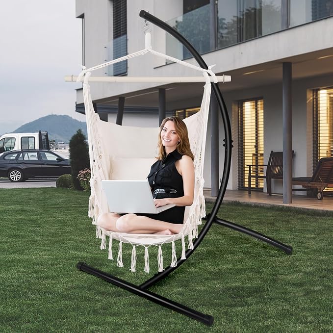 Goutime Hammock Chair, Hanging Rope Ceiling Swing - Image 8