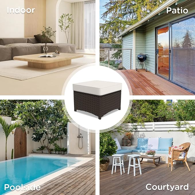 Stone Creek 2 Piece Wicker Outdoor Ottoman Set, Patio Ottoman Footstools - Image 8