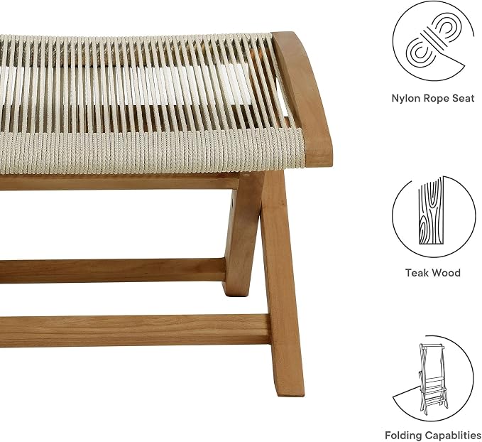 Modway Vienna Outdoor Patio Teak Wood Folding Ottoman in Natural Natural - Image 5