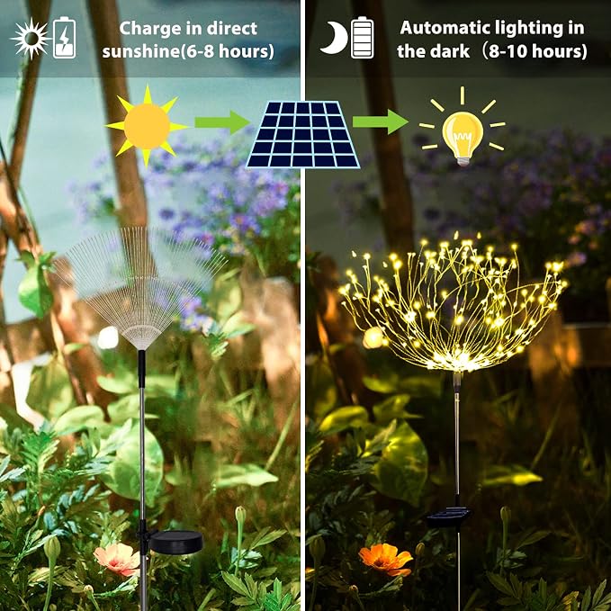 Solar Garden Firework Lights Outdoor Waterproof 2 Pack Solar Powered Art Stake - Image 6