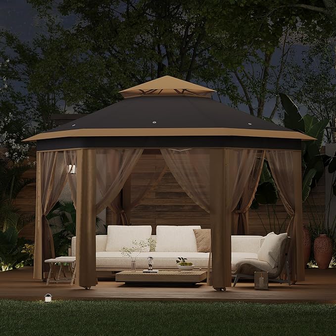 13' x 13' Pop-Up Gazebo, Hexagonal Canopy Shelter - Image 9