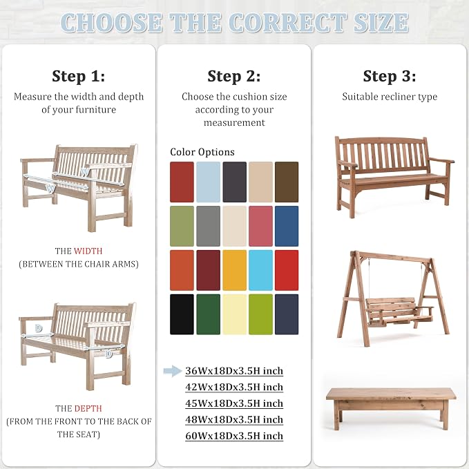 Premium Outdoor Bench Cushions for Patio Furniture 3.5inches Memory Foam Bench - Image 3