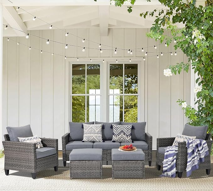 SUNSITT Outdoor Patio Ottoman Set of 2, All Weather Rattan Outdoor Ottoman Set - Image 7