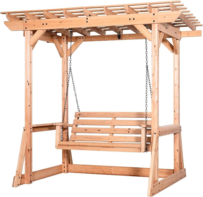 Backyard Discovery Callahan 8' x 5' Cedar Wood Outdoor Patio Pergola Swing Bench - Image 2