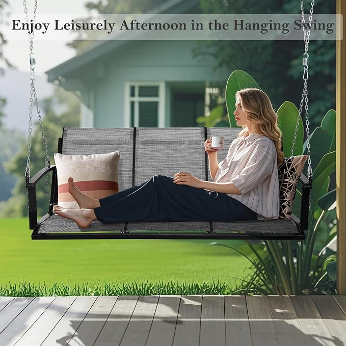 Textilene 3 Seat Hanging Swing, 5.2FT Patio Bench Swing, 660lbs Heavy Duty - Image 3