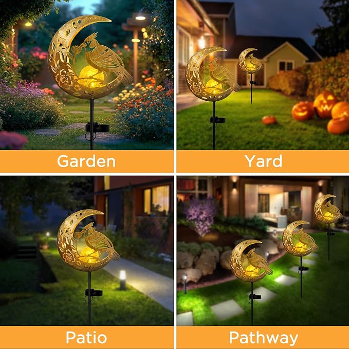 JOBOSI Solar Moon Cardinals Garden Light, Moving Moon & Cardinals Stake Decor - Image 2