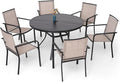 7-Piece Outdoor Dining Set, 6 Stackable Sling Chairs & 48'' Round Table by Anmutig