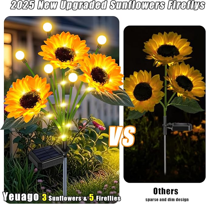 Sunflower Solar Lights Outdoor Garden Decor, Upgraded 4 Pack Solar Sunflowers - Image 6
