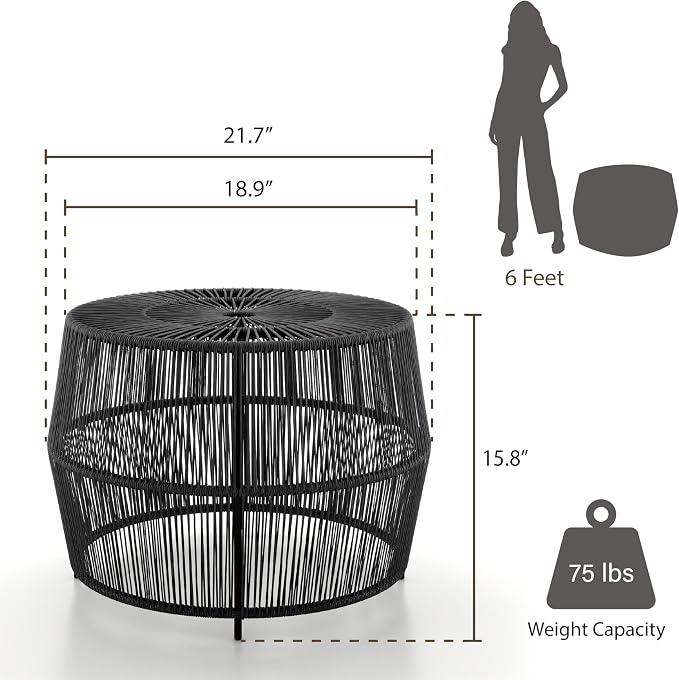 Furniture of America Ysar Boho Rattan Round Coffee Table Outdoor - Image 3