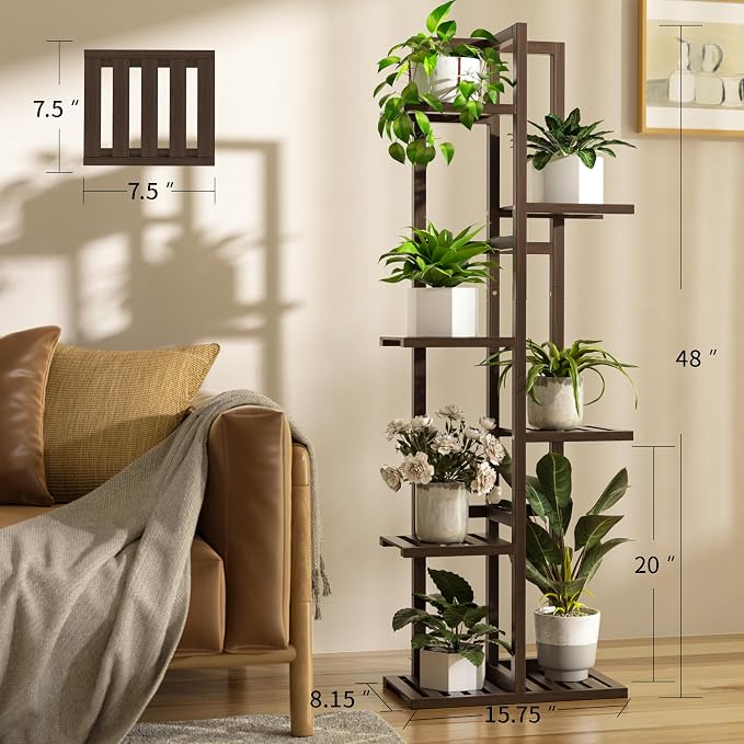 6 Tier Bamboo Plant Stand Indoor, Wood Tall Flower Holder Corner Tiered Plant - Image 3