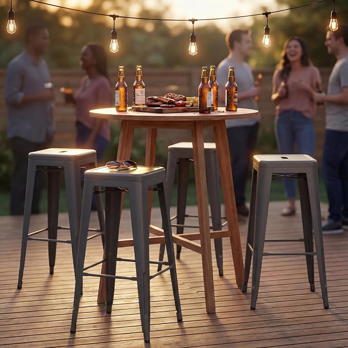 Shahoo 30 Inches Metal Bar Stools Counter Height Stackable Backless Stools - Image 9