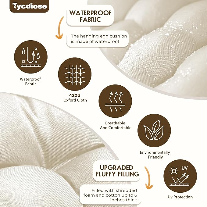 Egg Chair Cushion Replacement, Waterproof Outdoor Hanging Egg Chair Cushion - Image 4