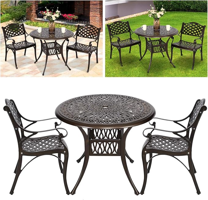 YUSING Outdoor Dining Chairs Set of 2, Cast Aluminum Metal Arm Chairs - Image 7