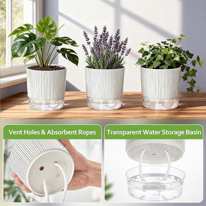 6 Pack Self Watering Pots for Indoor Plants, Flower Planters - Image 5