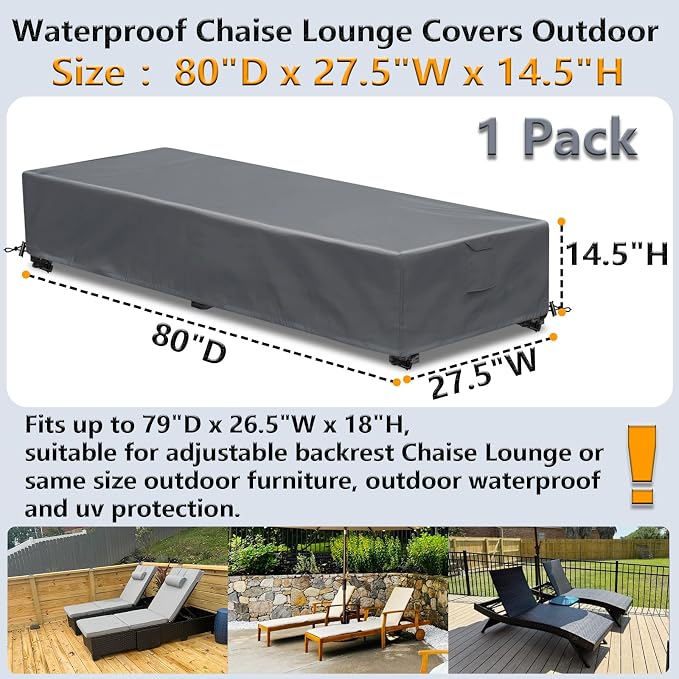 Waterproof Patio Lounge Chair Cover 1 Pack Outdoor Chaise Lounge Covers 600D - Image 2