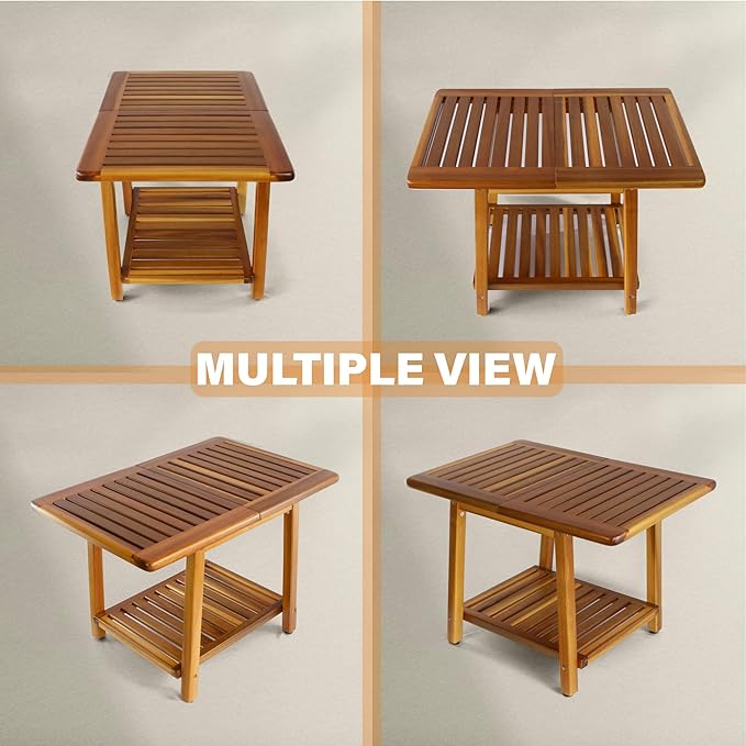ENKEZI Acacia 24 Inches Outdoor Side Table, 2-Tier Sturdy Patio, End Table - Image 4