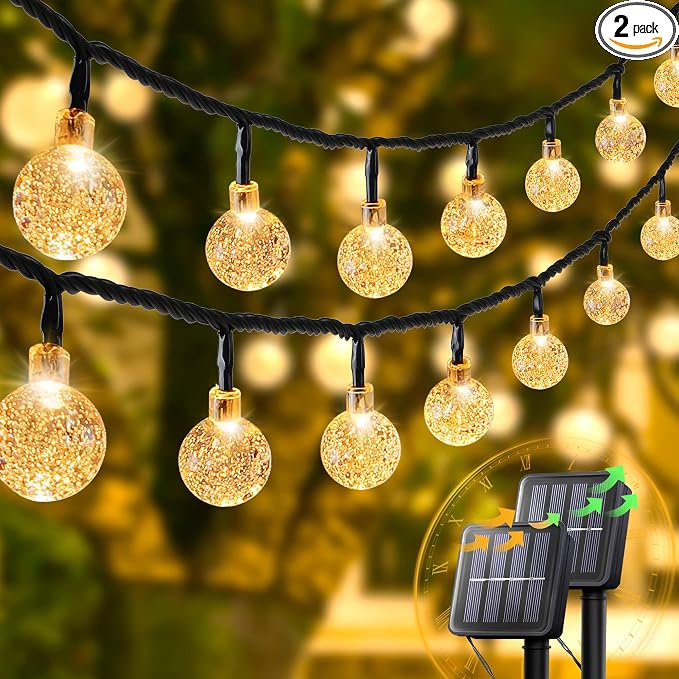 2-Pack 30 LED 20FT Solar String Lights Outdoor, Crystal Globe Lights by Pellimo
