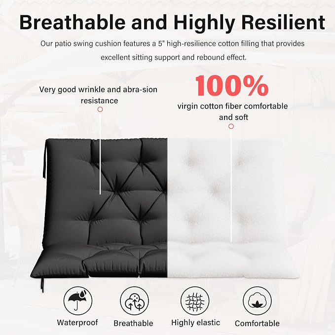 Porch Swing Cushion with Backrest, Waterproof Bench Cushion - Image 4
