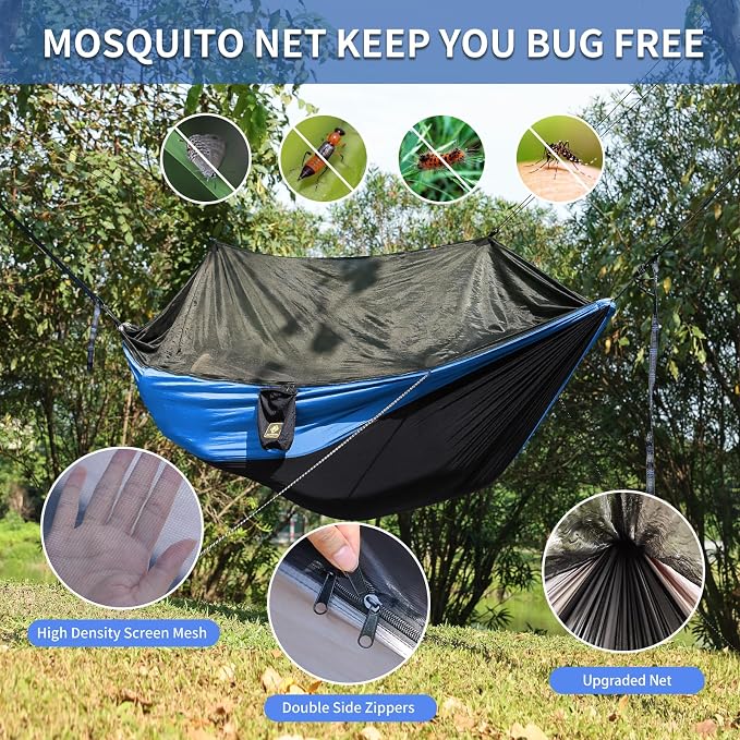 Camping Hammock with Net, Travel Portable Lightweight Hammocks with Tree Straps - Image 2