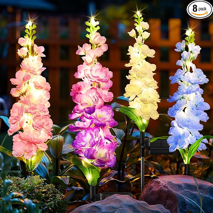 KOOPER Solar Lights Outdoor Garden Decor, 8 Pack Upgraded Delphinium Solar by KOOPER