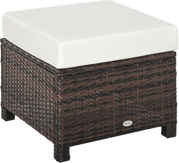 Outsunny 20" Patio Wicker Ottoman, Additional Seating, Side Table by Outsunny