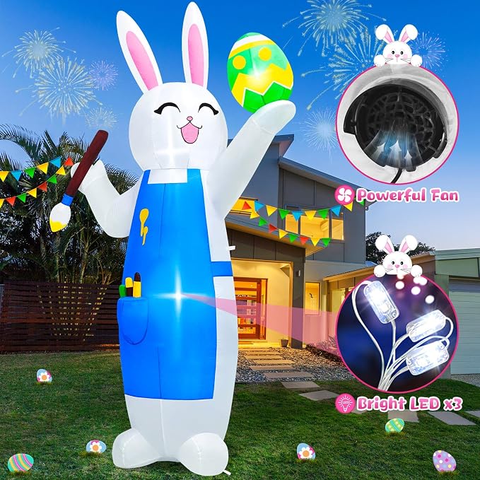 MICOCAH 8FT Easter Inflatables Outdoor Decorations Blow Up Bunny Painting Eggs - Image 2