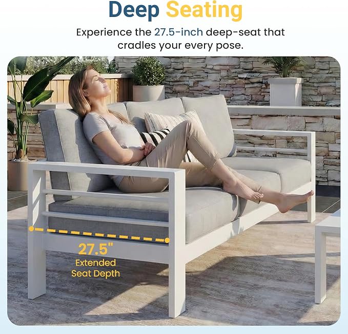 Wisteria Lane Aluminum Outdoor Patio Furniture Set, Modern Patio Conversation - Image 5